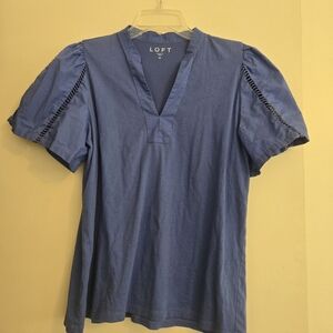 LOFT Blue Notch-Neck Puff Sleeve Tee